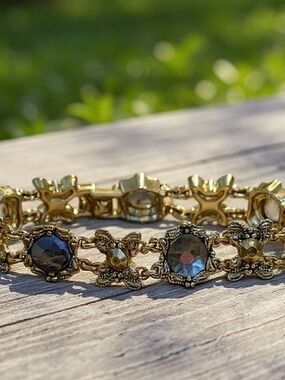 Vintage Napier Gold-Tone Bracelet with Smoky Faceted Stones
